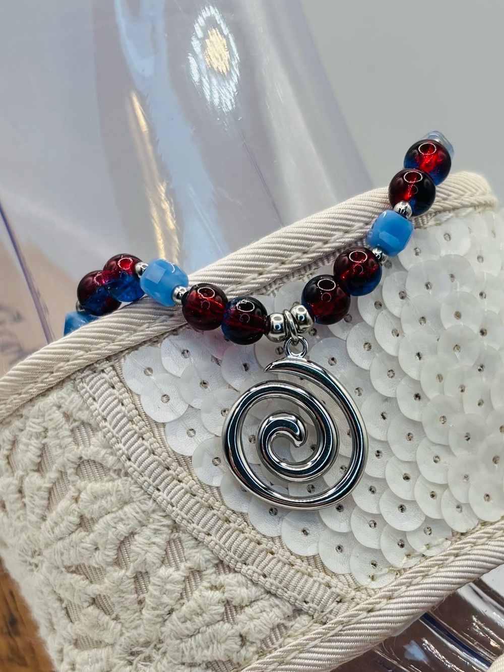*ANKLET* S.Steel Swirl & Crackle Glass Jade Stretchy Anklet - Picture 5 of 6